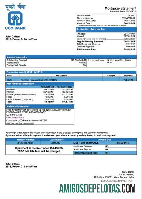 imprimível Modelo Word e PDF de declaração de hipoteca do banco UCO da Índia